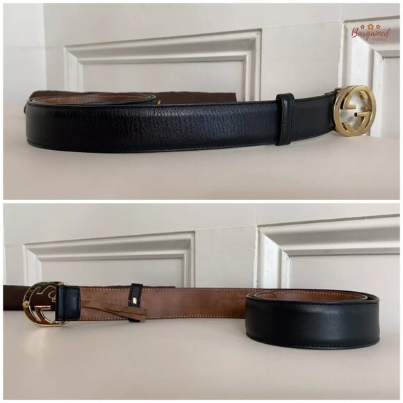 Authentic Gucci Pink Calfskin Leather Gold Interlocking G Buckle Belt 80/32 - Picture 10 of 12